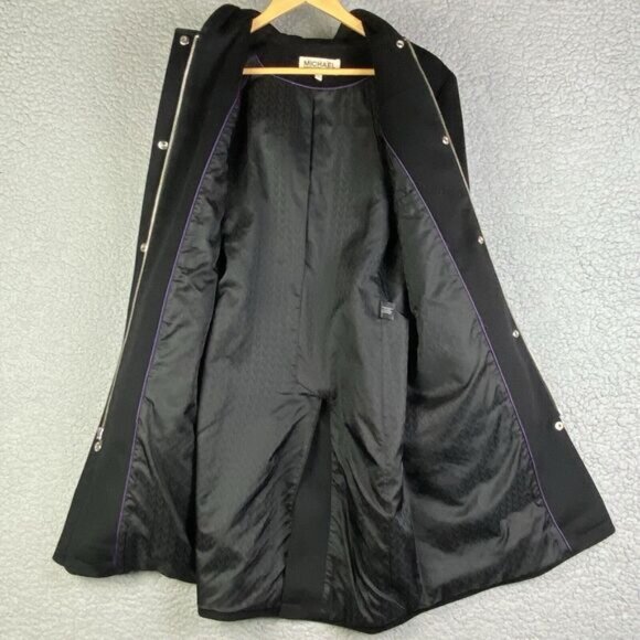Michael Kors Black Hooded Wool Coat Women's Size 6 Mid Length Overcoat Lining * - Picture 9 of 16